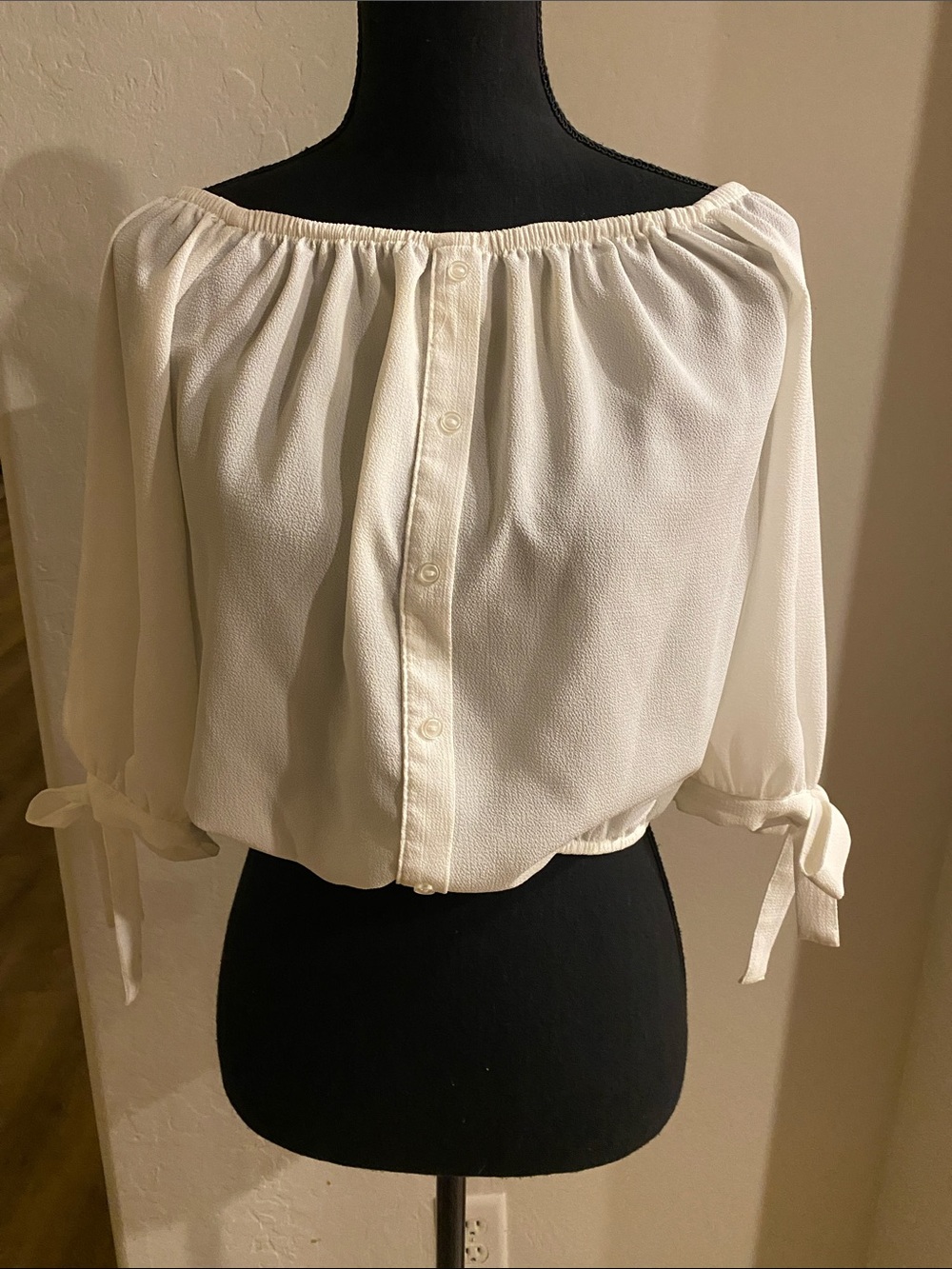 Ambiance Cream Off-Shoulder Button Front Blouse